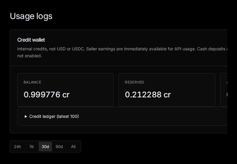 InferX credit balance and usage ledger