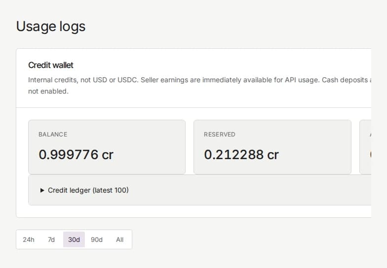 InferX credit balance and usage ledger