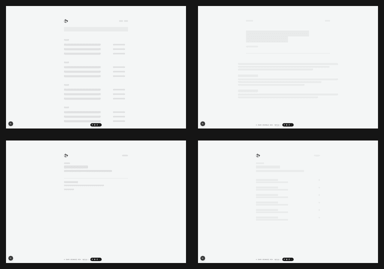 Desktop skeleton collage of all four pages
