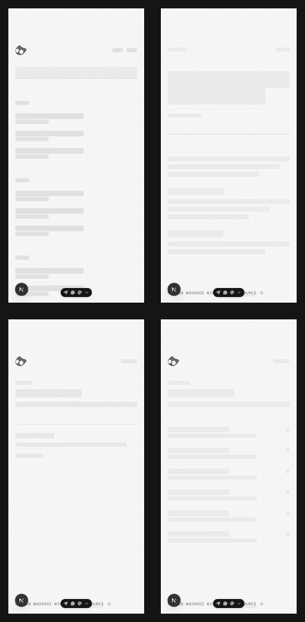 Mobile skeleton collage of all four pages