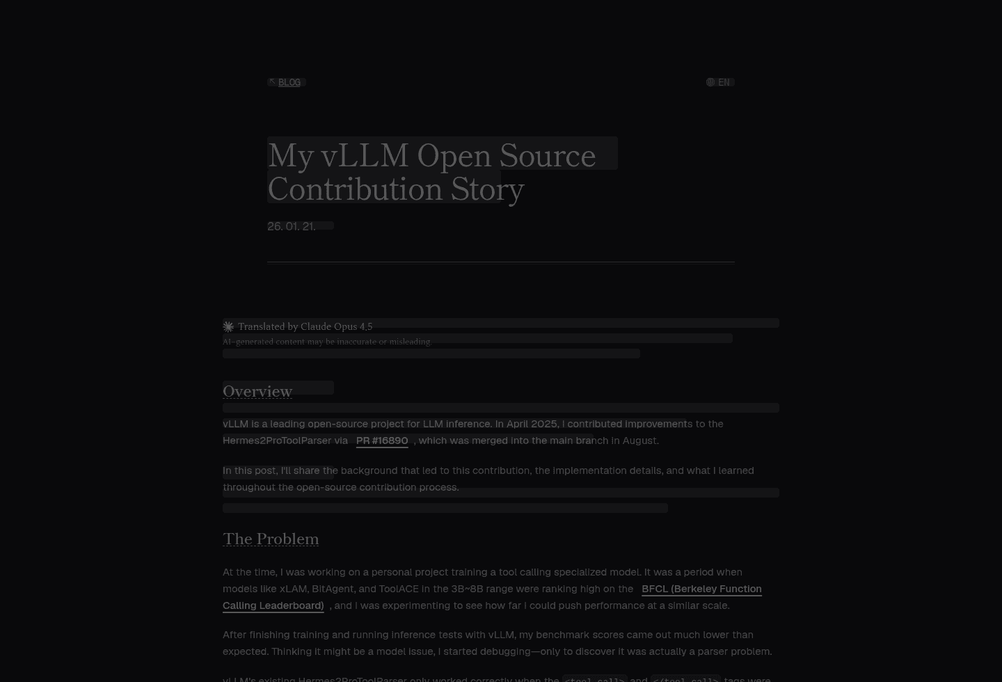 vLLM skeleton overlay with the shortened blog link