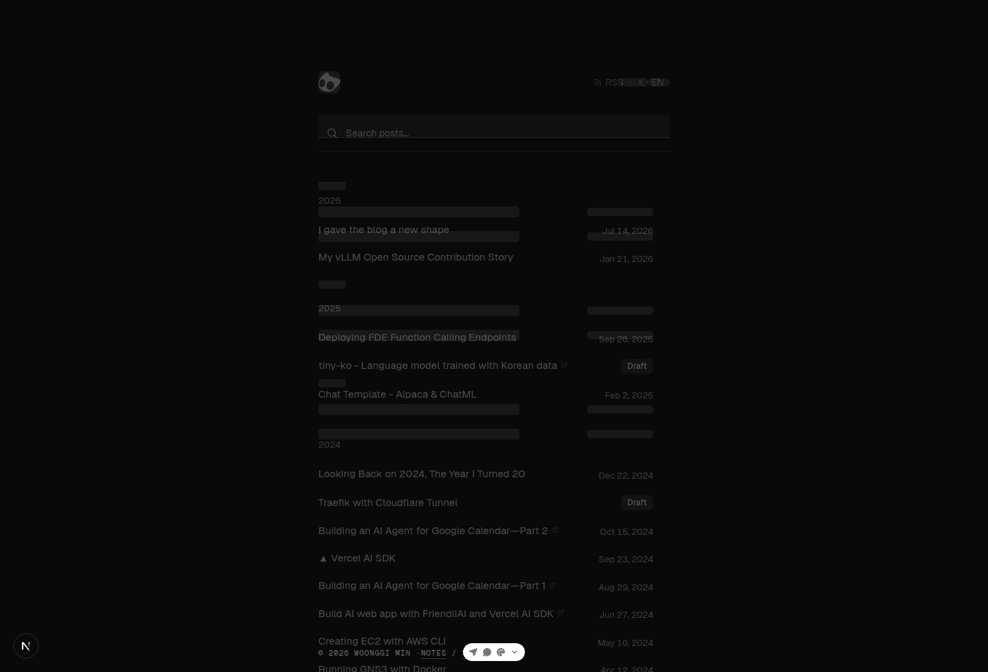 Desktop overlay of the blog index and its loading skeleton