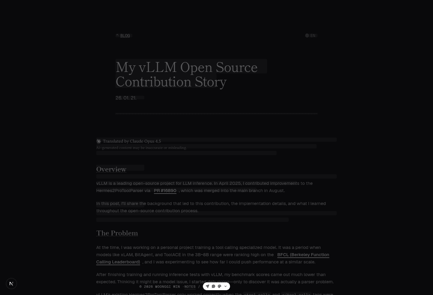 Desktop overlay of a blog post and its loading skeleton