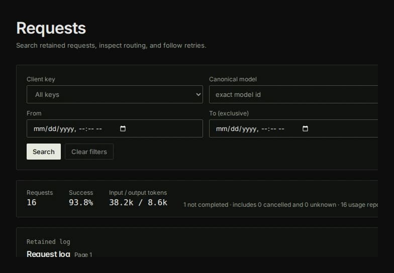 Token Hub request search and usage statistics