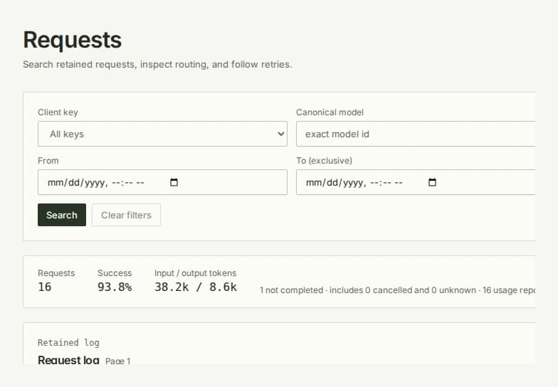 Token Hub request search and usage statistics